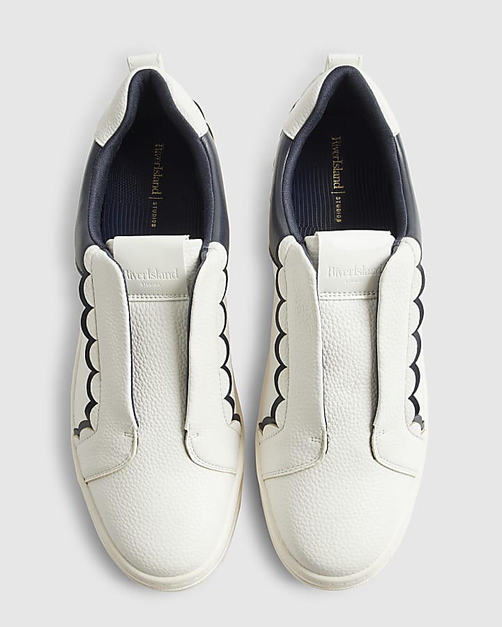 White Scallop Trim Slip On Trainers