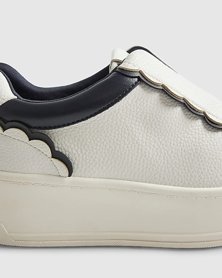 White Scallop Trim Slip On Trainers