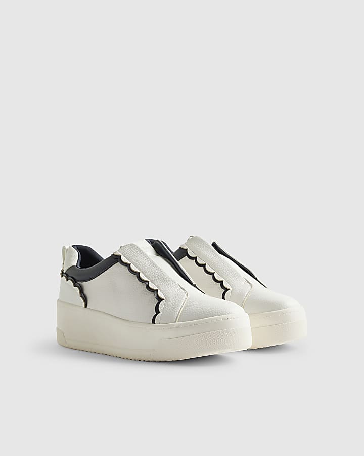 White Scallop Trim Slip On Trainers