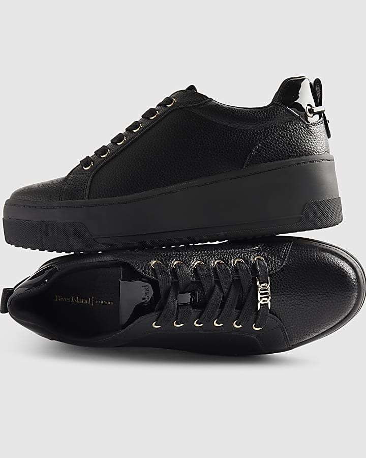 Black Lace Up Flatform Trainers
