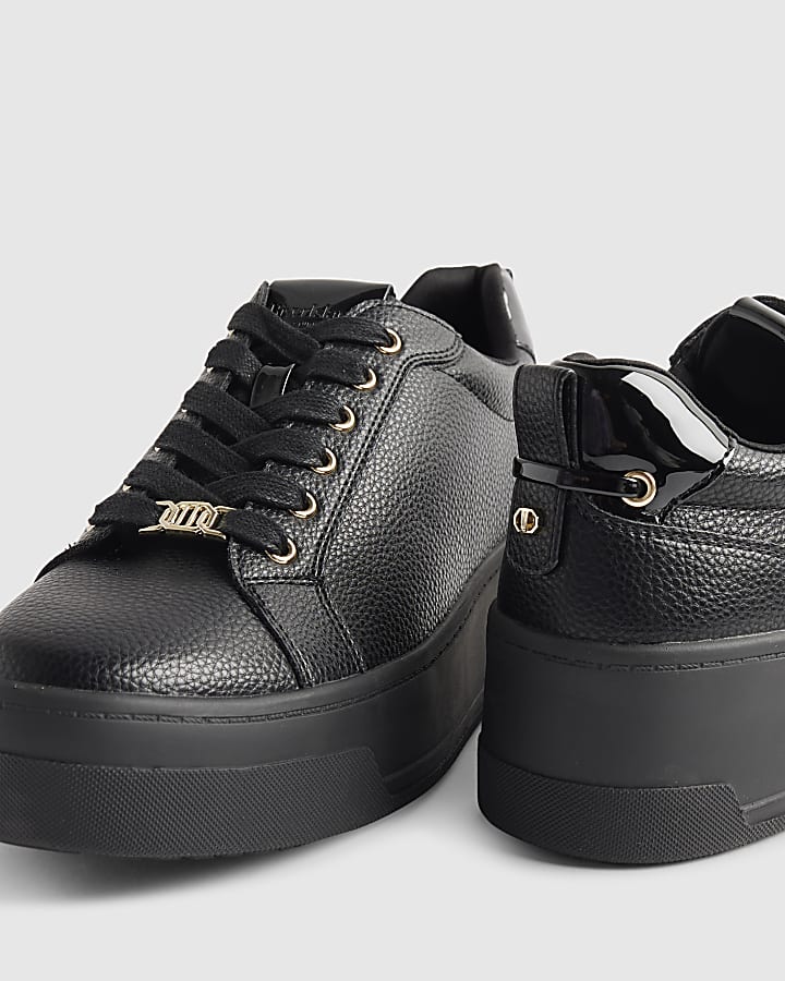 Black Lace Up Flatform Trainers