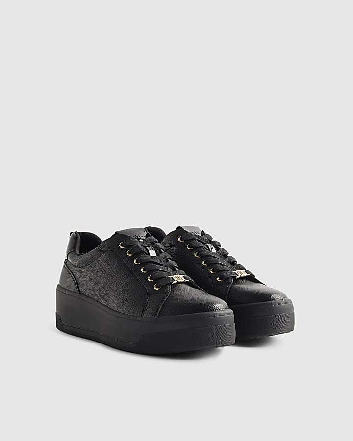Black Lace Up Flatform Trainers