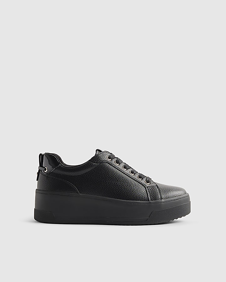 Black Lace Up Flatform Trainers