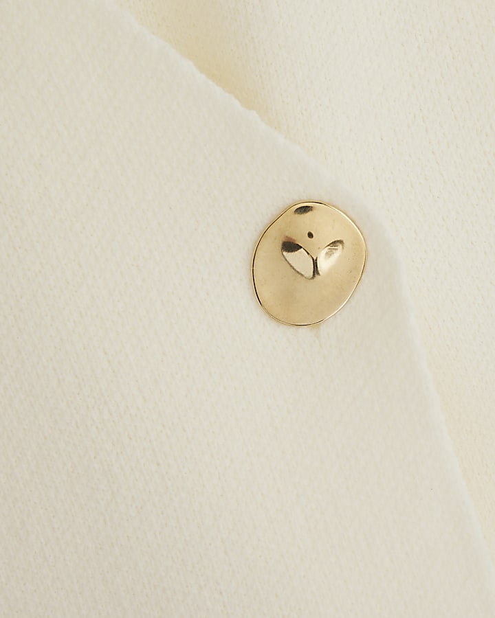 Cream Long Sleeve Asymmetric Button Cardigan