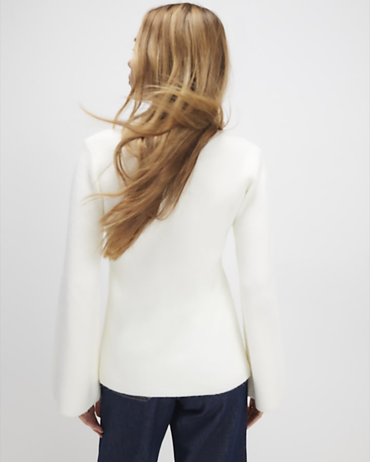 Cream Knitted Button Detail Cardigan