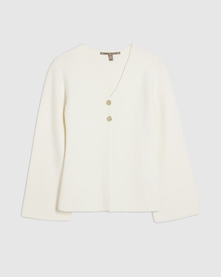 Cream Knitted Button Detail Cardigan