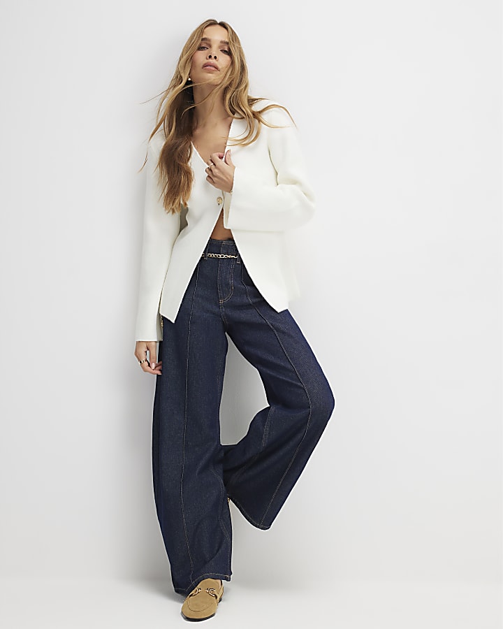 Cream Knitted Button Detail Cardigan