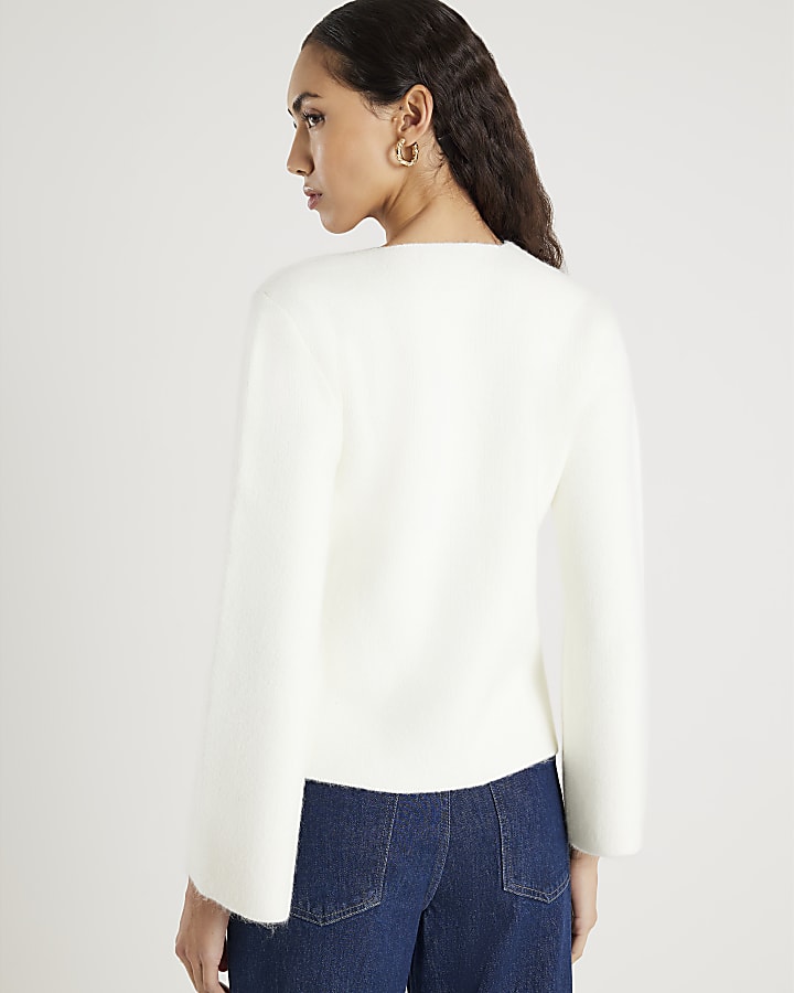 Cream Knitted Button Detail Cardigan