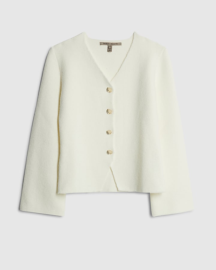 Cream Knitted Button Detail Cardigan
