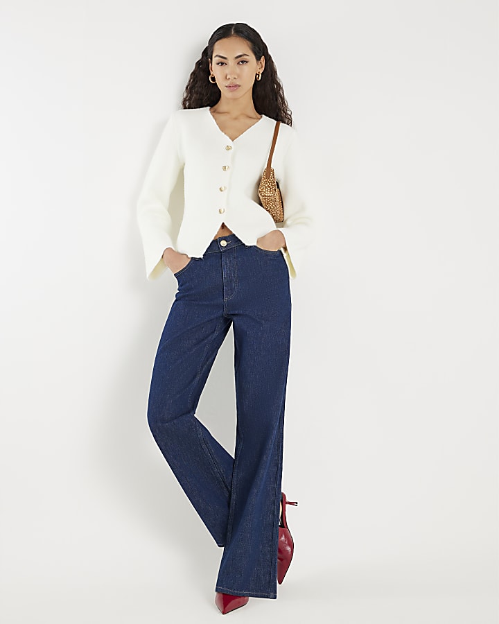 Cream Knitted Button Detail Cardigan