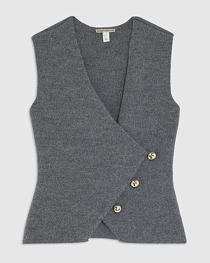 Grey Knitted Asymmetric Waistcoat