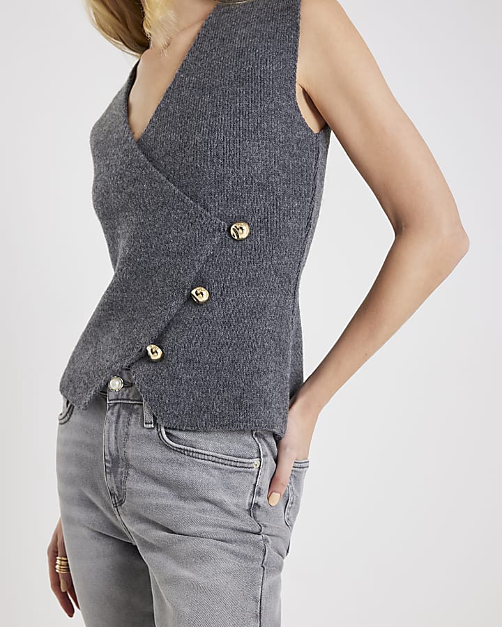 Grey Knitted Asymmetric Waistcoat