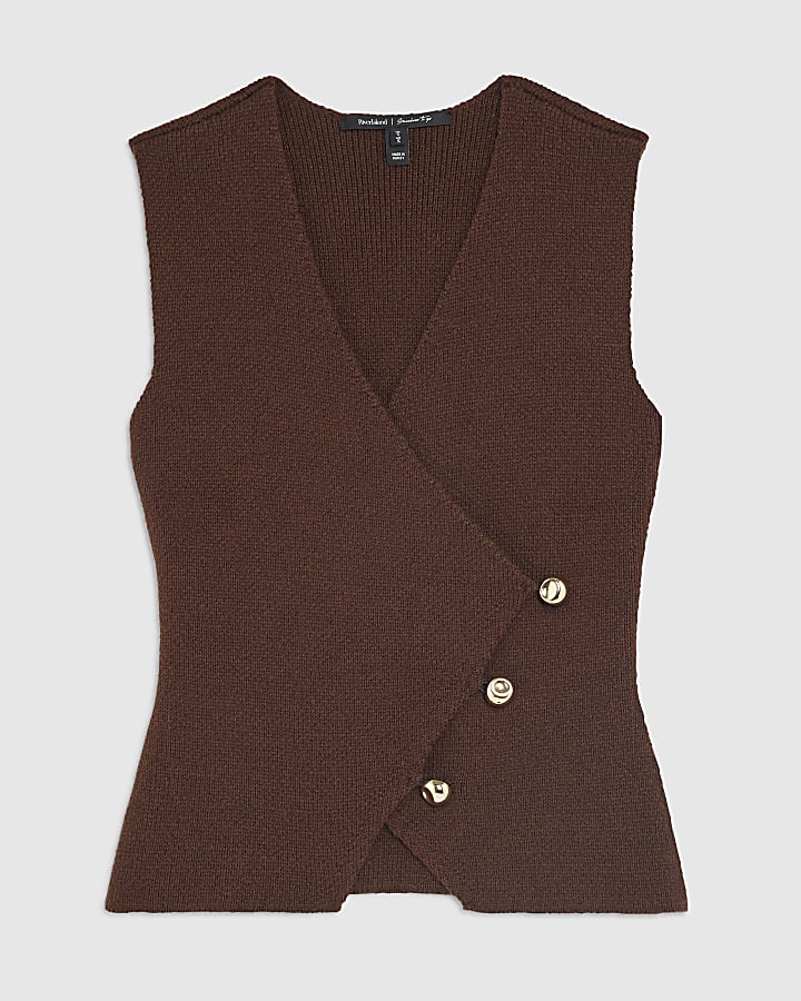 Brown Knitted Asymmetric Waistcoat