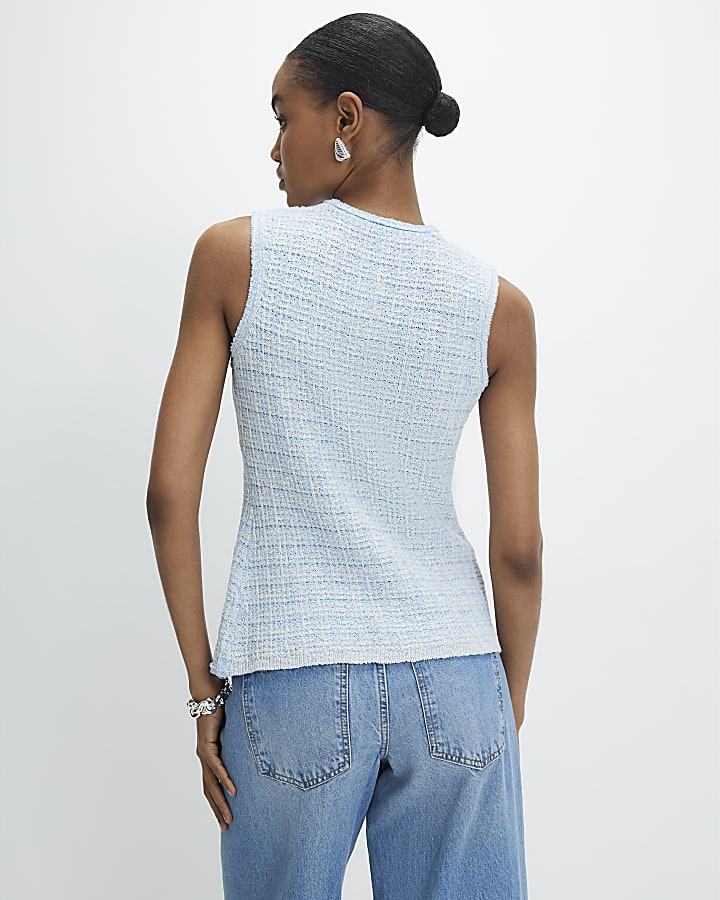 Blue Boucle Sleeveless Waistcoat