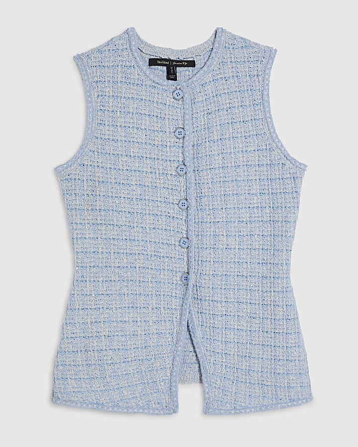 Blue Boucle Sleeveless Waistcoat