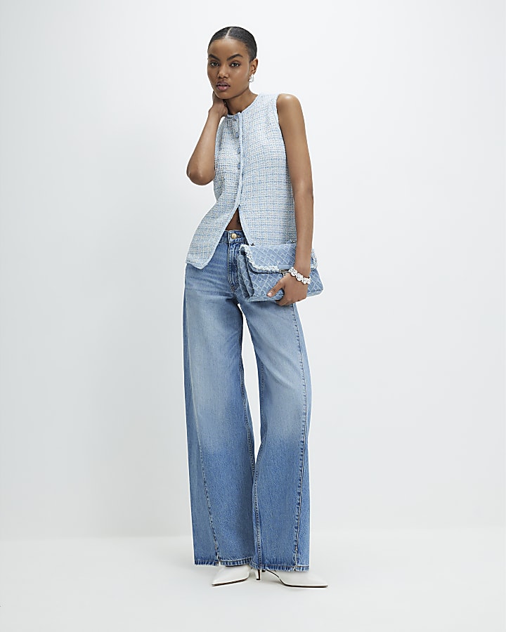 Blue Boucle Sleeveless Waistcoat