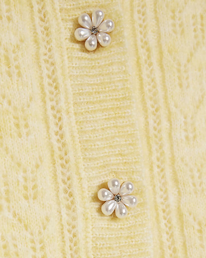 Yellow Knitted Short Puff Sleeve Cardigan