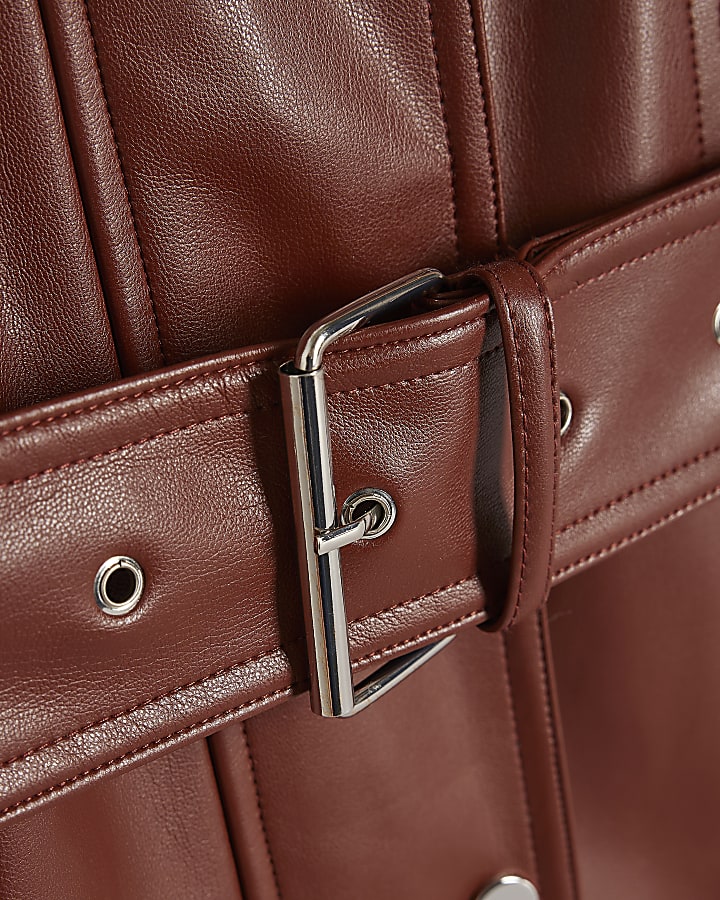 Red Faux Leather Belted Jacket