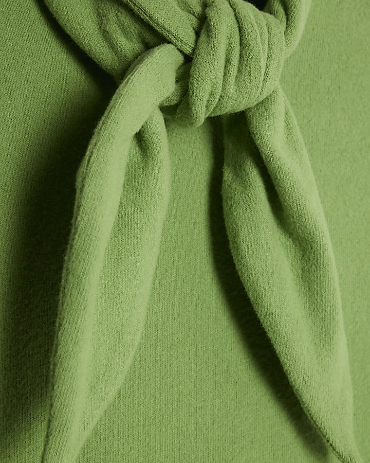 Green Long Sleeve Scarf Tie Neck Cosy Top