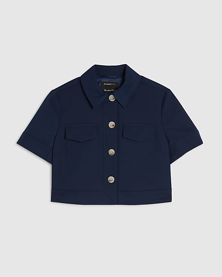 Navy Short Sleeve Cropped Jacket