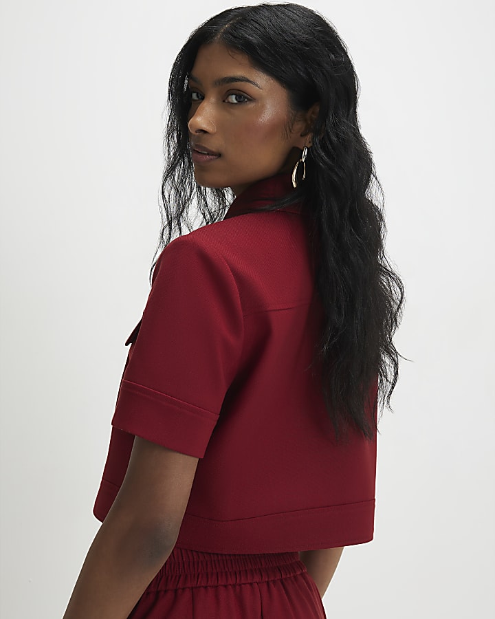 Red Short Sleeve Cropped Jacket