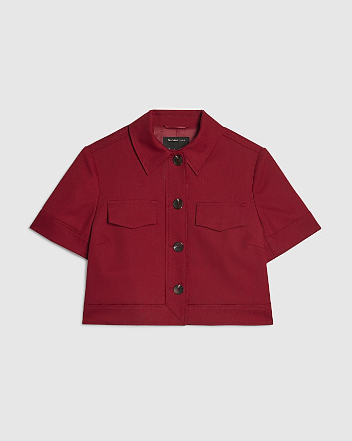 Red Short Sleeve Cropped Jacket