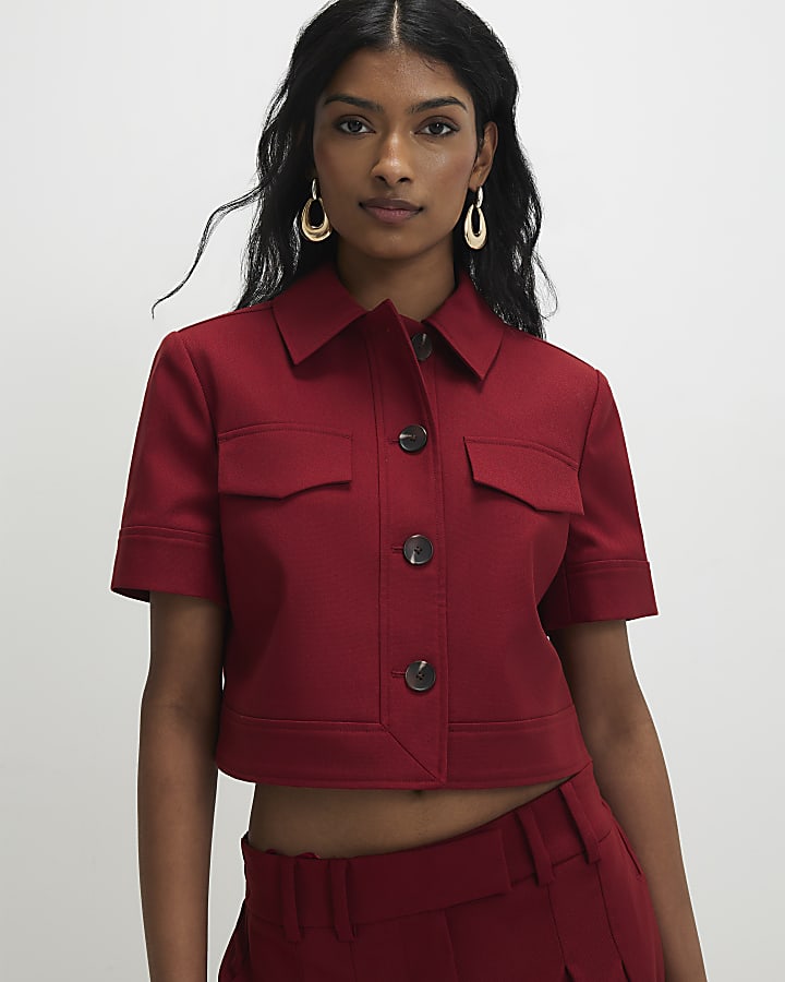 Red Short Sleeve Cropped Jacket