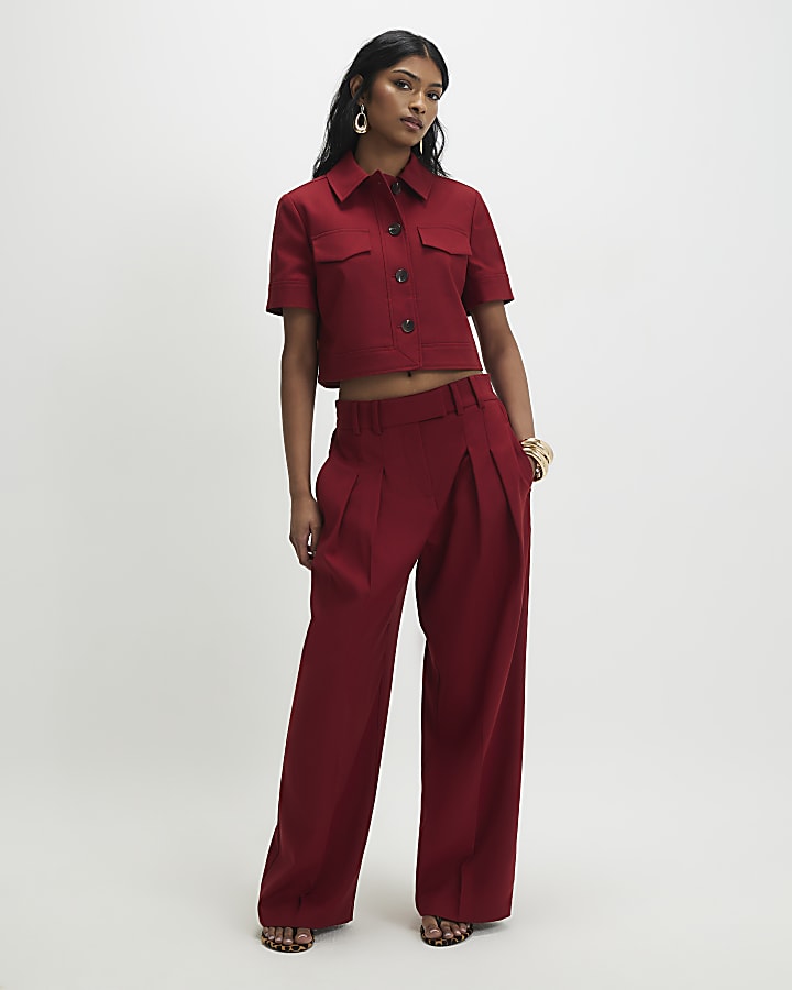 Red Short Sleeve Cropped Jacket