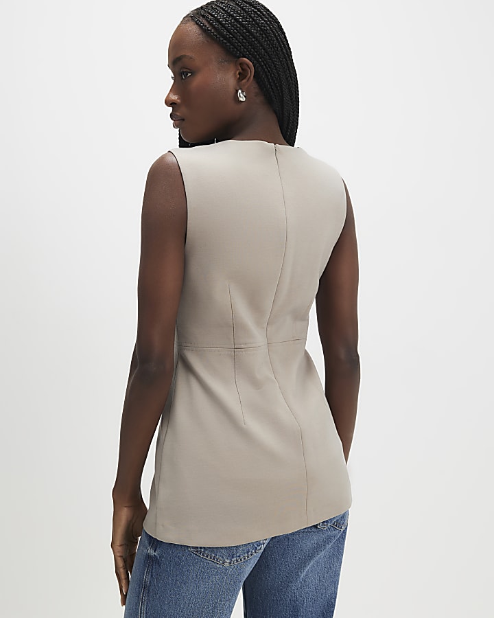 Cream Sleeveless Tunic Top