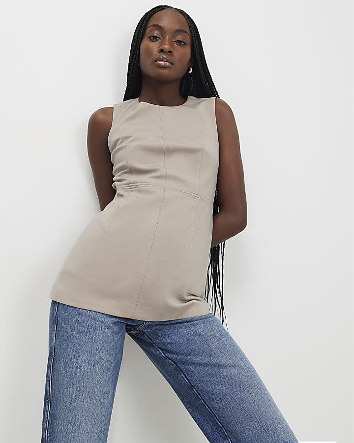 Cream Sleeveless Tunic Top