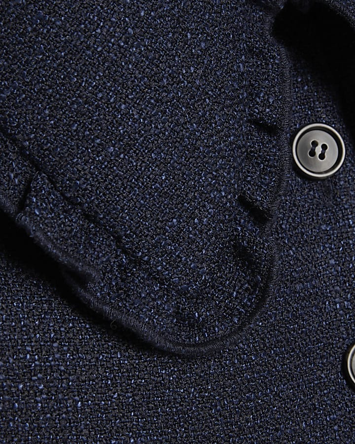 Navy Oversized Collar Boucle Top