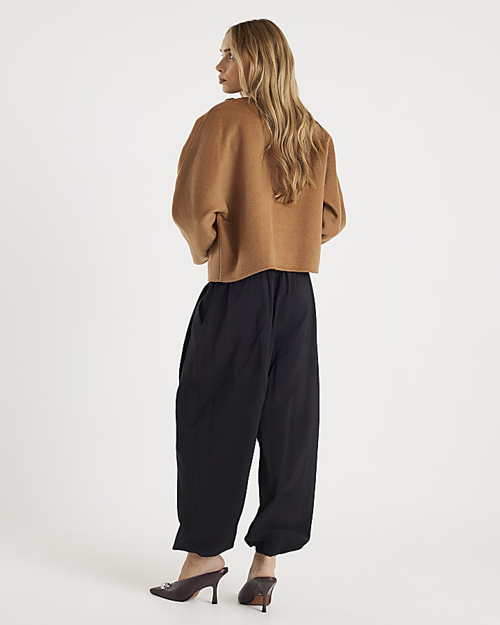 Black Wide Leg Cuffed Trousers