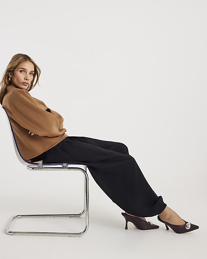 Black Wide Leg Cuffed Trousers