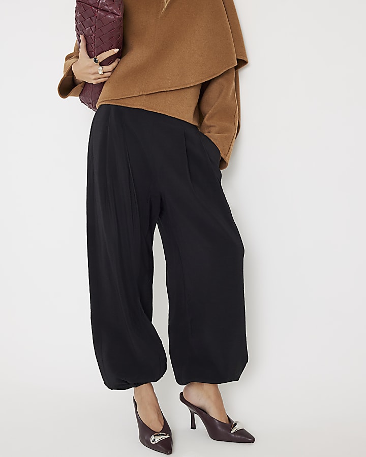 Black Wide Leg Cuffed Trousers