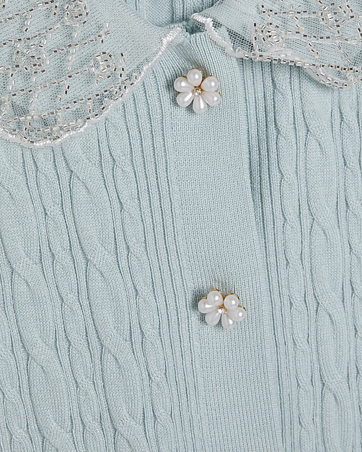 Green Embellished Collar Cardigan