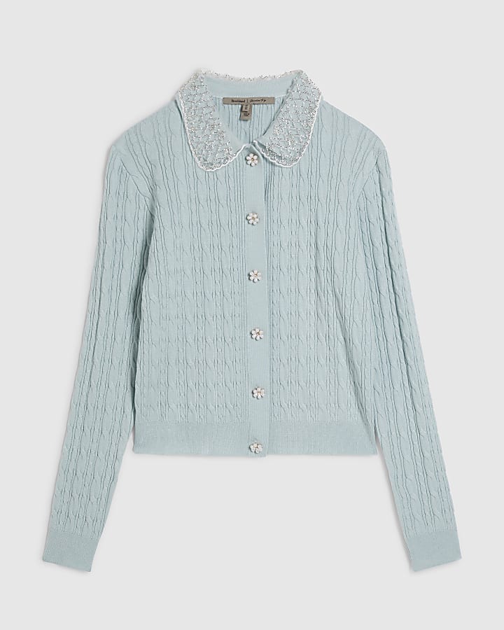 Green Embellished Collar Cardigan