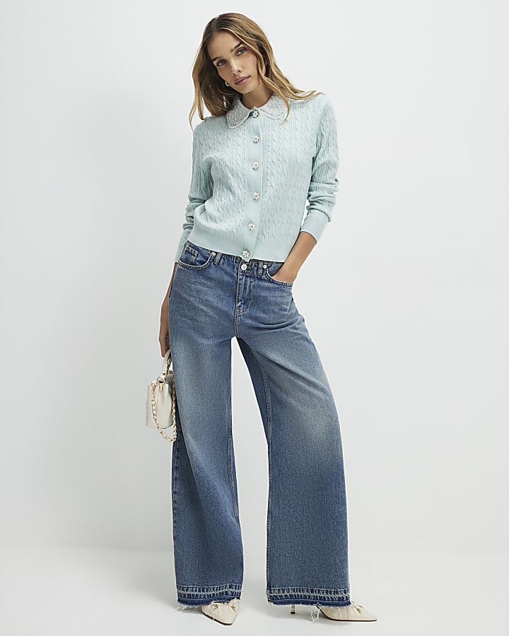 Green Embellished Collar Cardigan