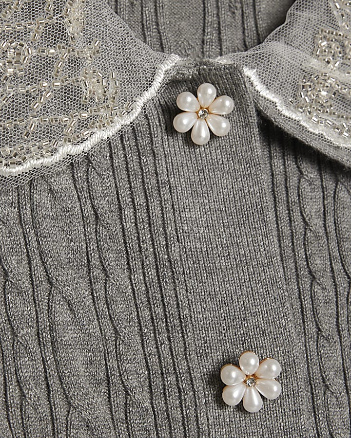 Grey Embellished Collar Cardigan
