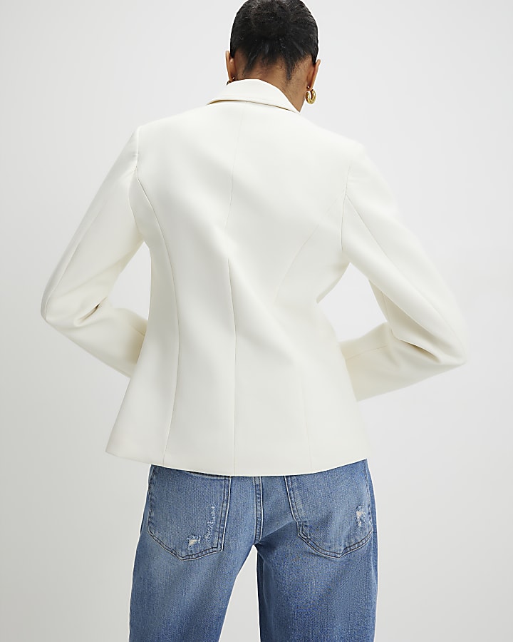 Cream Long Sleeve Double Breasted Blazer