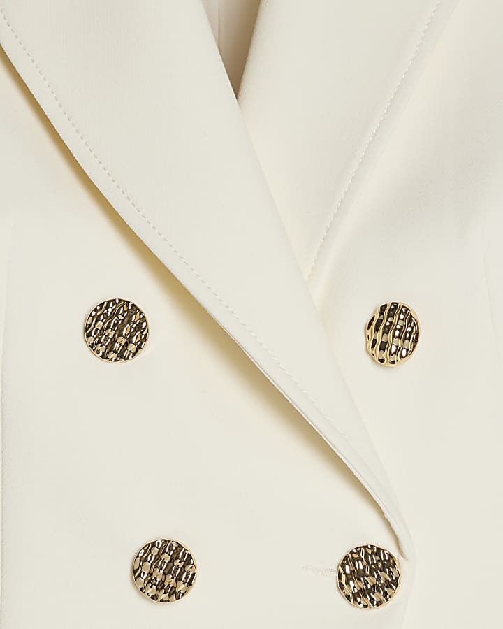 Cream Long Sleeve Double Breasted Blazer