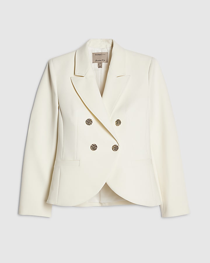 Cream Long Sleeve Double Breasted Blazer