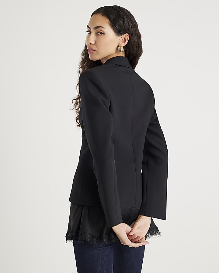 Black Double Breasted Military Blazer