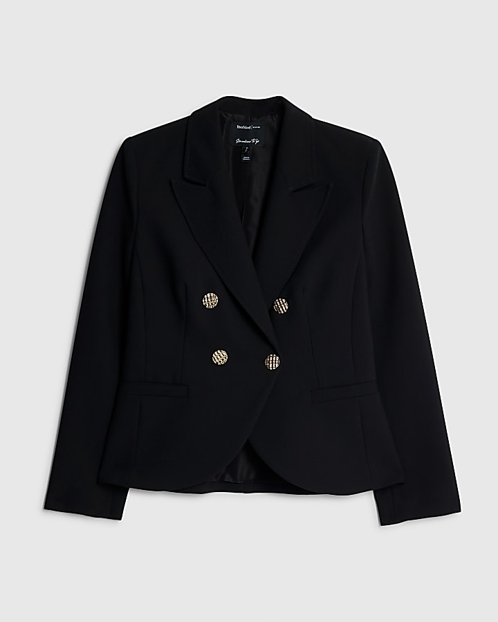 Black Double Breasted Military Blazer