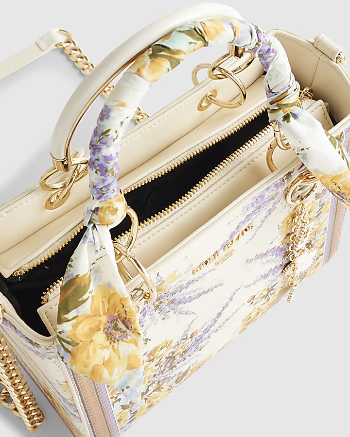 Cream Floral Tote Bag