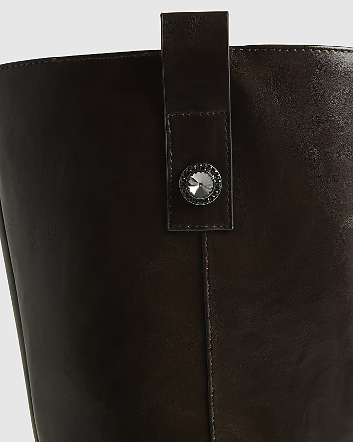 Brown Embellished harness boots