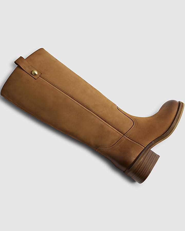 Beige Nubuck Leather Knee High Boots