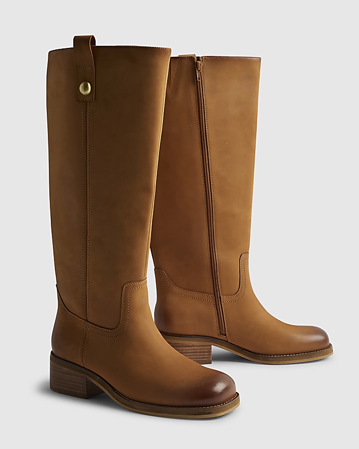 Beige Nubuck Leather Knee High Boots