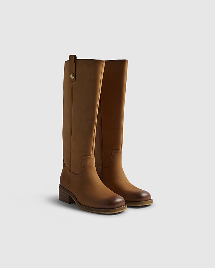 Beige Nubuck Leather Knee High Boots