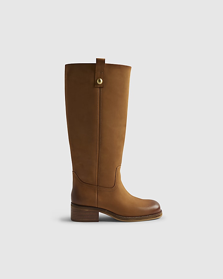 Beige Nubuck Leather Knee High Boots