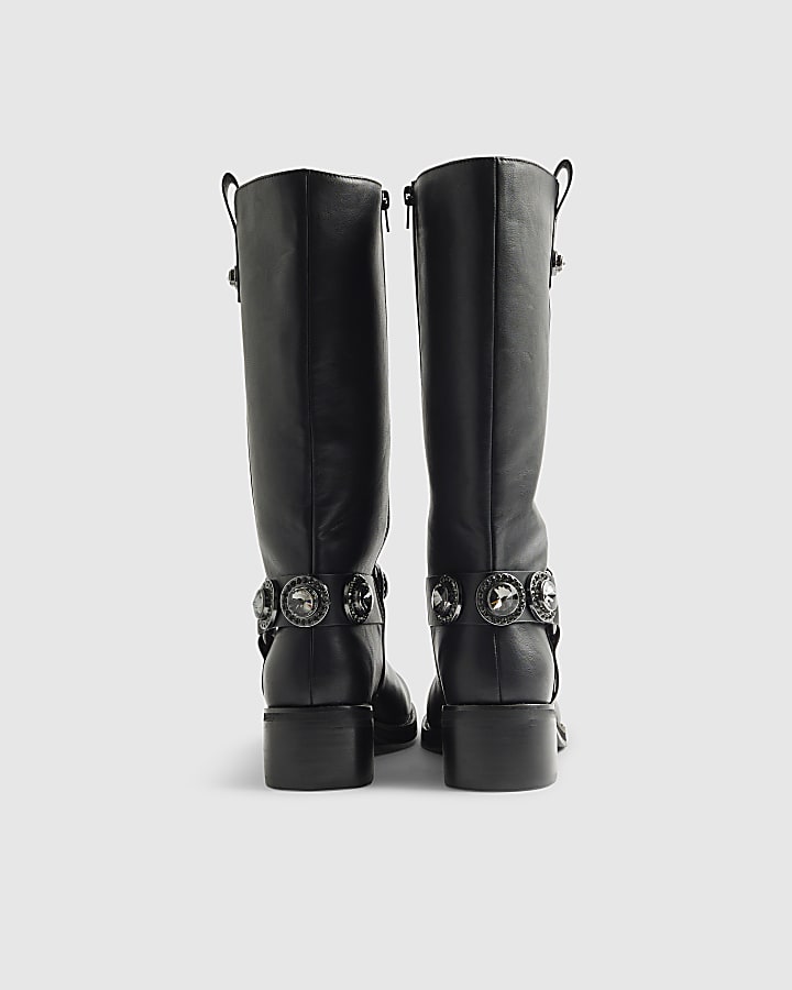 Black Embellished Harness Boots